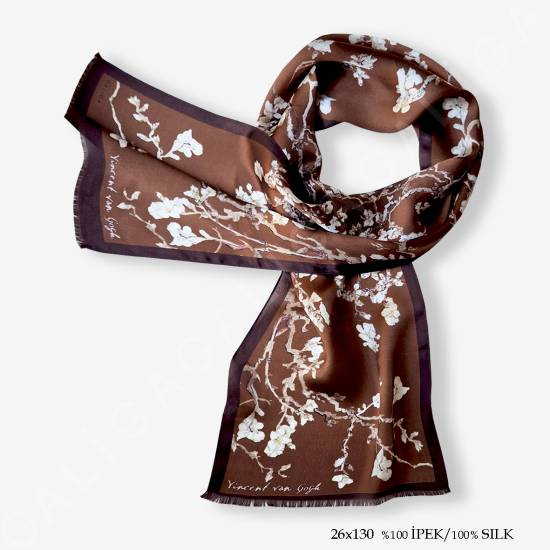 'Almond Brown 130' İpek Fular - 1