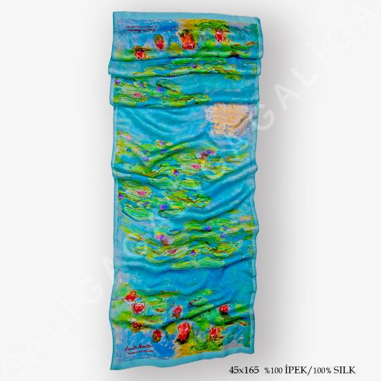 'Monet Water Lilies 165' İpek Fular - 1