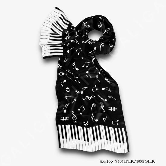 'Piano Siyah 165' İpek Fular - 1