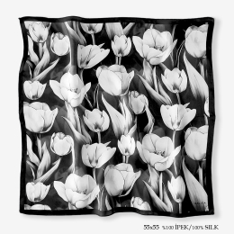 'Lale Siyah Beyaz 55' İpek Fular